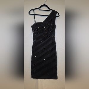 NWT Tadashi Shoji Sequin One Shoulder Cocktail Party Holiday BlackDress Size 6
